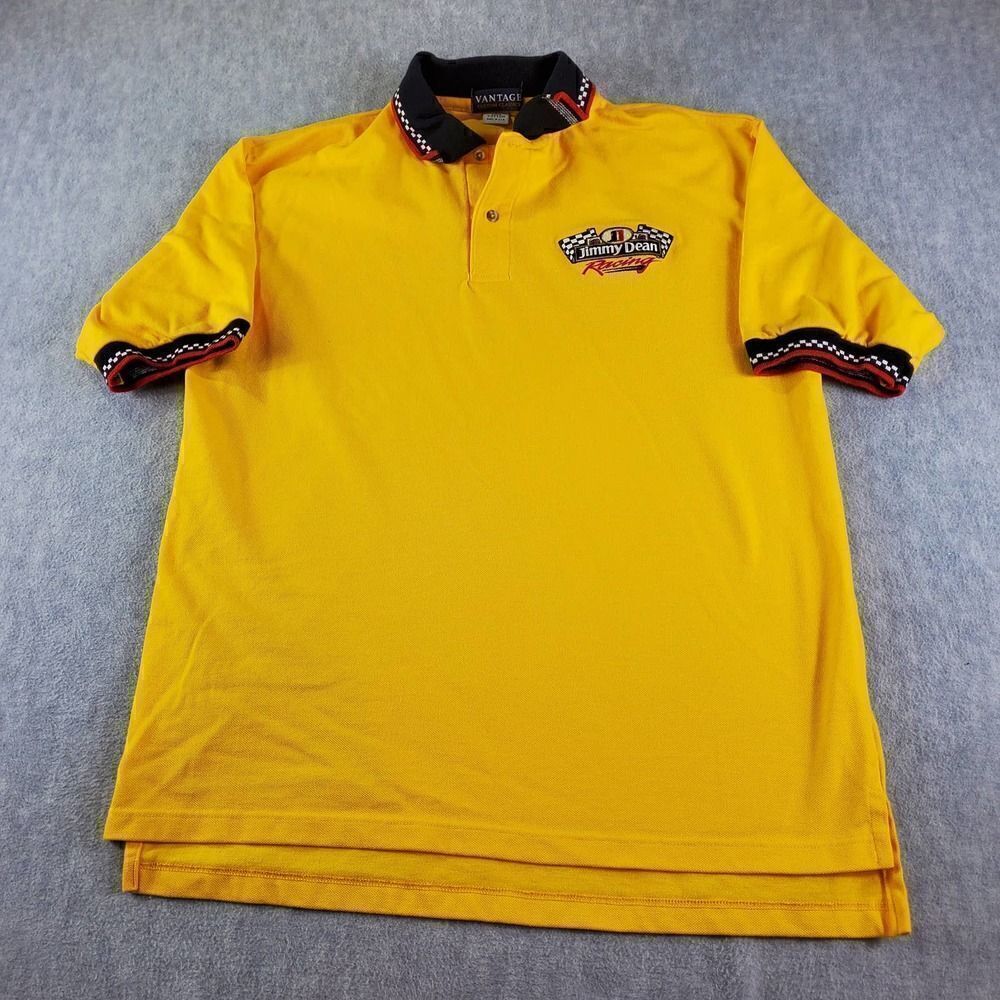 Vtg Jimmy Dean Shirt Mens Large Yellow Vantage Custom Classic Nascar Racing Polo
